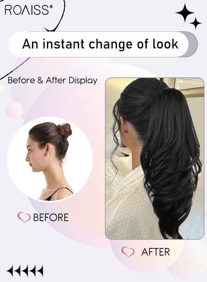 roaiss 18 Inch Ponytail Extension Synthetic Curly Ponytail for Daily Party Use Long Curly Wavy Hair Ponytail Extension Claw Jaw Clip Natural Ponytail Wig for Women - Image 4